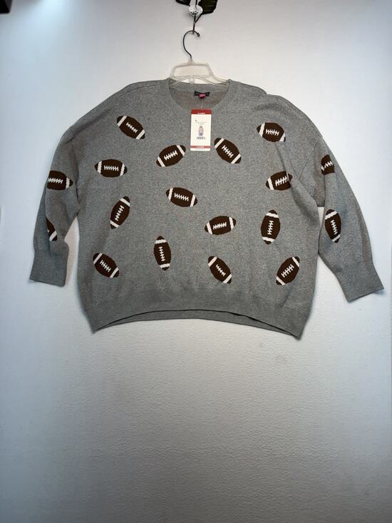 Vince Camuto Sweaters - Vince Camuto Women’s XL Gray Football 100% Cotton Sweater Crewneck Casual Cozy